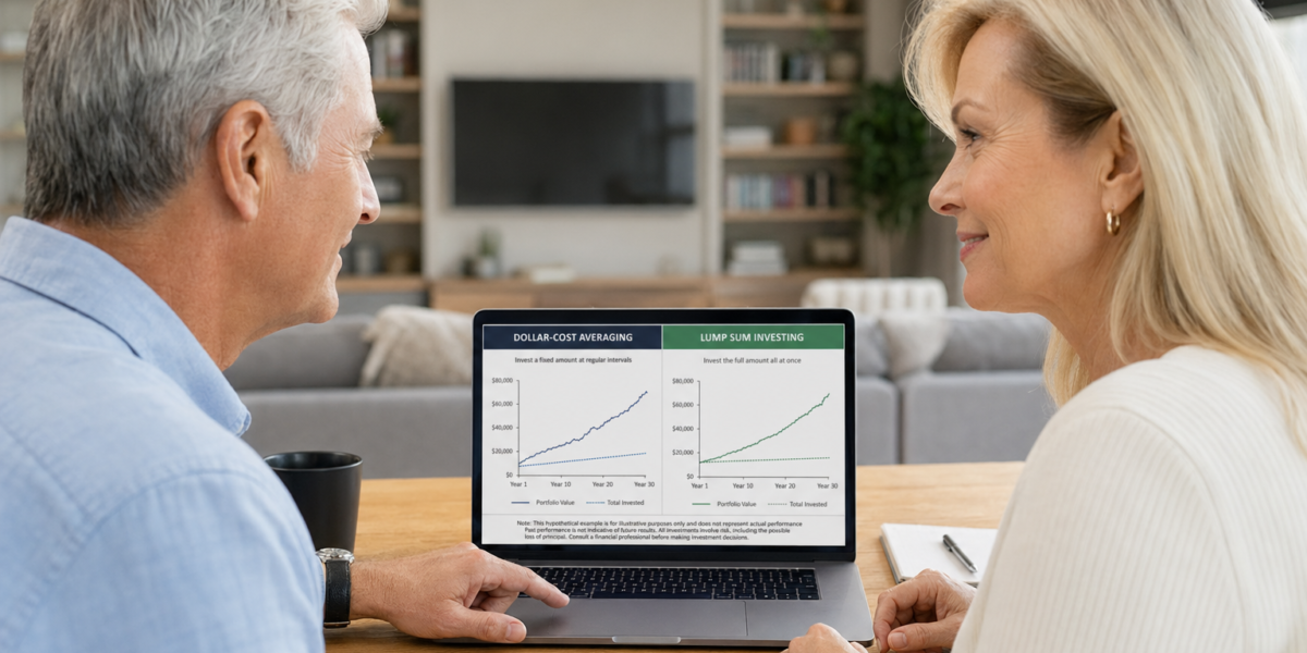 Retired couple comparing dollar-cost averaging versus lump sum investing strategies