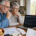 Retired couple reviewing rising inflation impact on retirement purchasing power