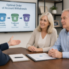 Retired couple meeting with financial advisor to review optimal retirement account withdrawal order