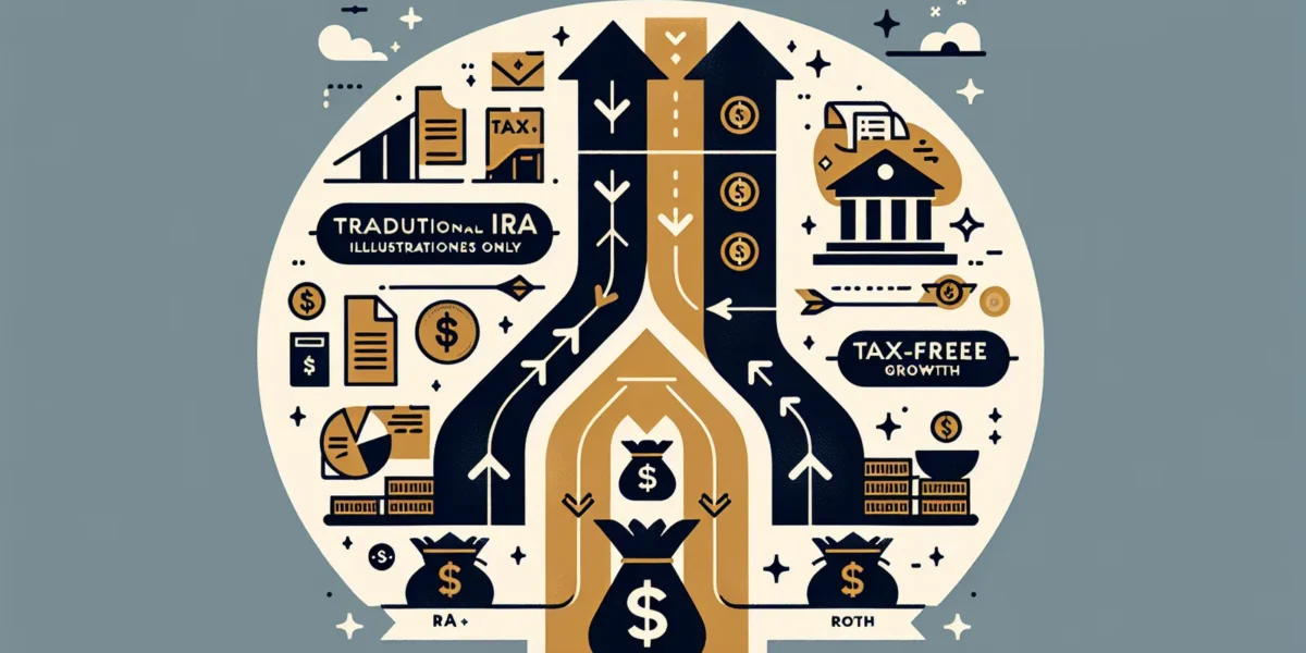 Roth conversion strategy showing the path from Traditional IRA to tax-free growth — illustrative purposes only, hypothetical example