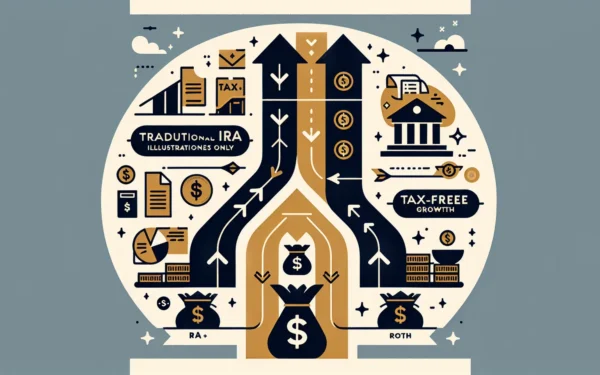 Roth conversion strategy showing the path from Traditional IRA to tax-free growth — illustrative purposes only, hypothetical example