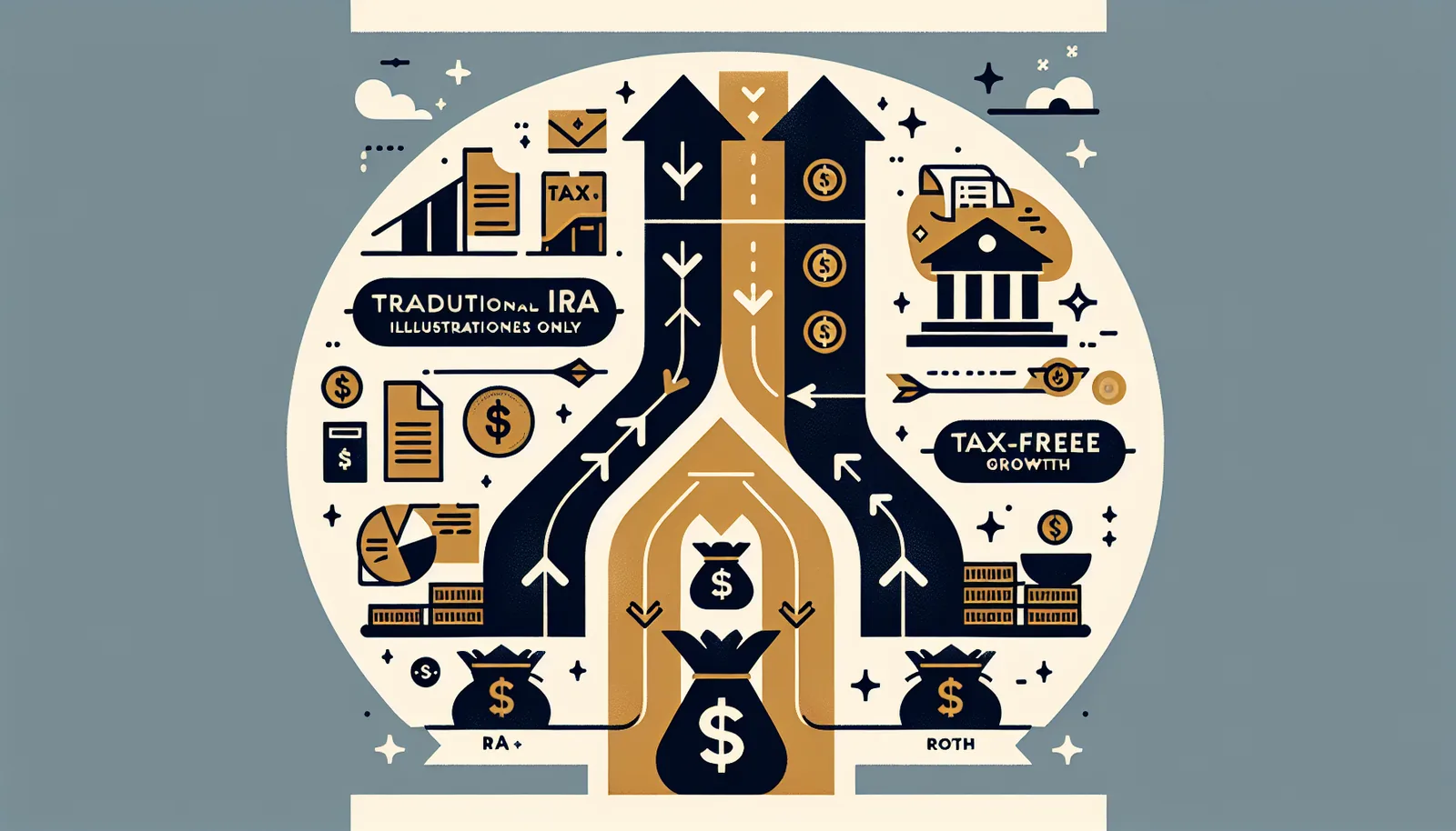Roth conversion strategy showing the path from Traditional IRA to tax-free growth — illustrative purposes only, hypothetical example