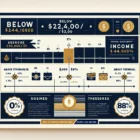 Social Security benefit taxation thresholds showing combined income levels and percentage of benefits subject to tax — for illustrative purposes only