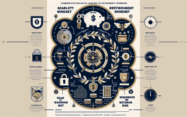 Retirement spending psychology diagram showing common psychological barriers including scarcity mindset, fear of running out, and identity shift