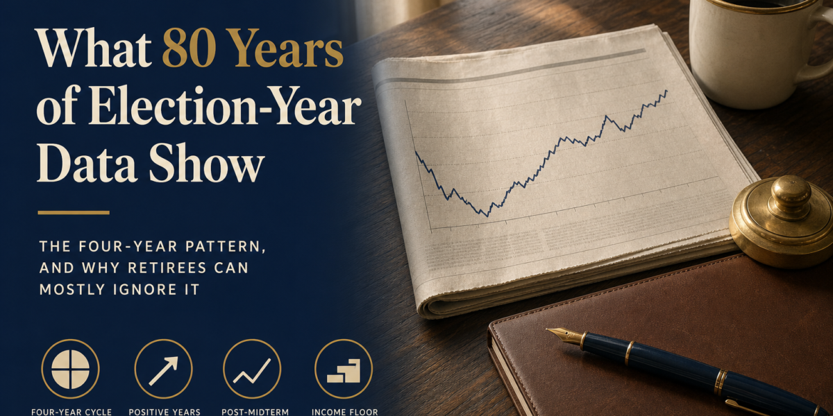 Editorial title card: What 80 Years of Election-Year Data Show — the four-year pattern and why retirees can mostly ignore it