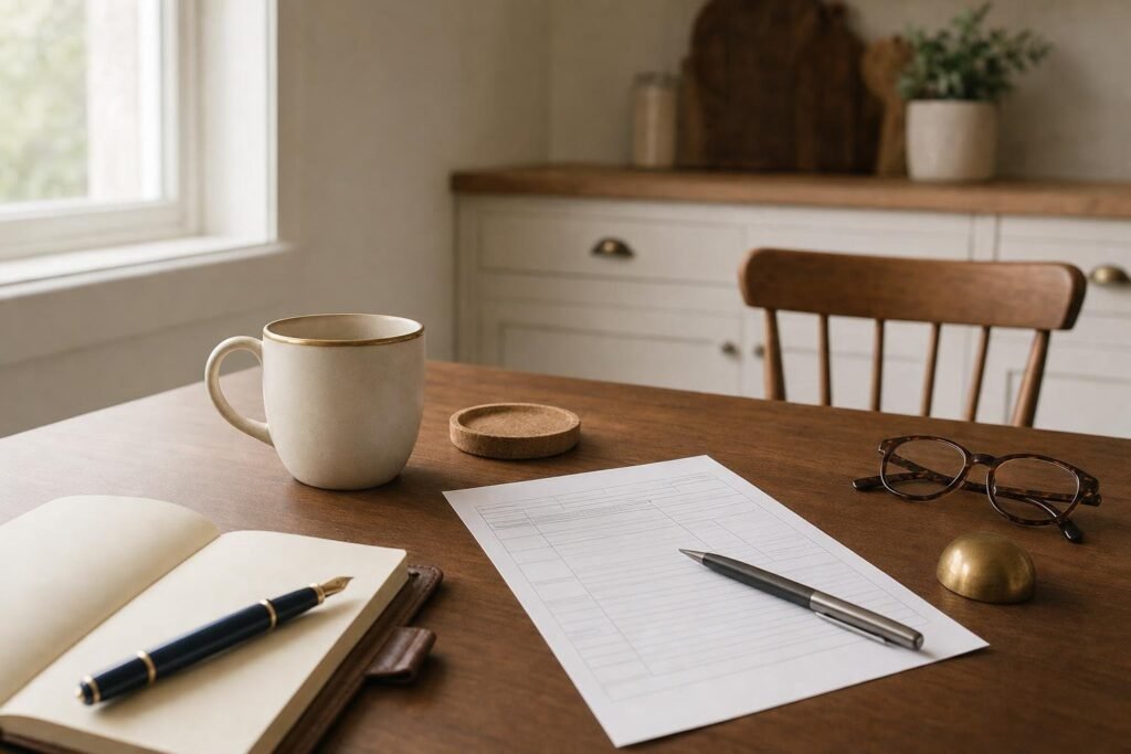 The Survivor's Penalty: A Retirement Tax Trap to Plan For 1 A single coffee mug beside an empty coaster and an empty chair at a kitchen table with a blank tax form, evoking a surviving spouse filing taxes alone